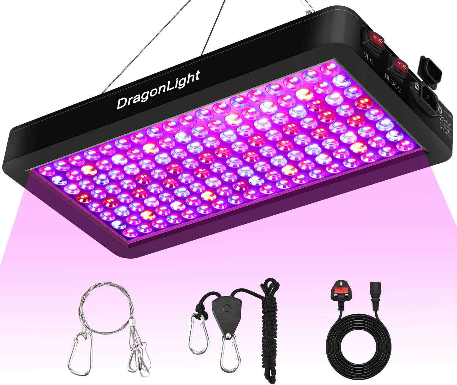 DragonLight 2025 Newest BW2000 LED Grow Lights Double Chips Full Spectrum with 3-Metre Cable for Greenhouse and Indoor Plant Veg and Flower Growing[Black] — image 1