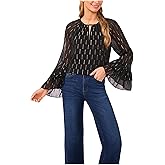 CeCe Women's Tiered Sleeve Front Keyhole Blouse