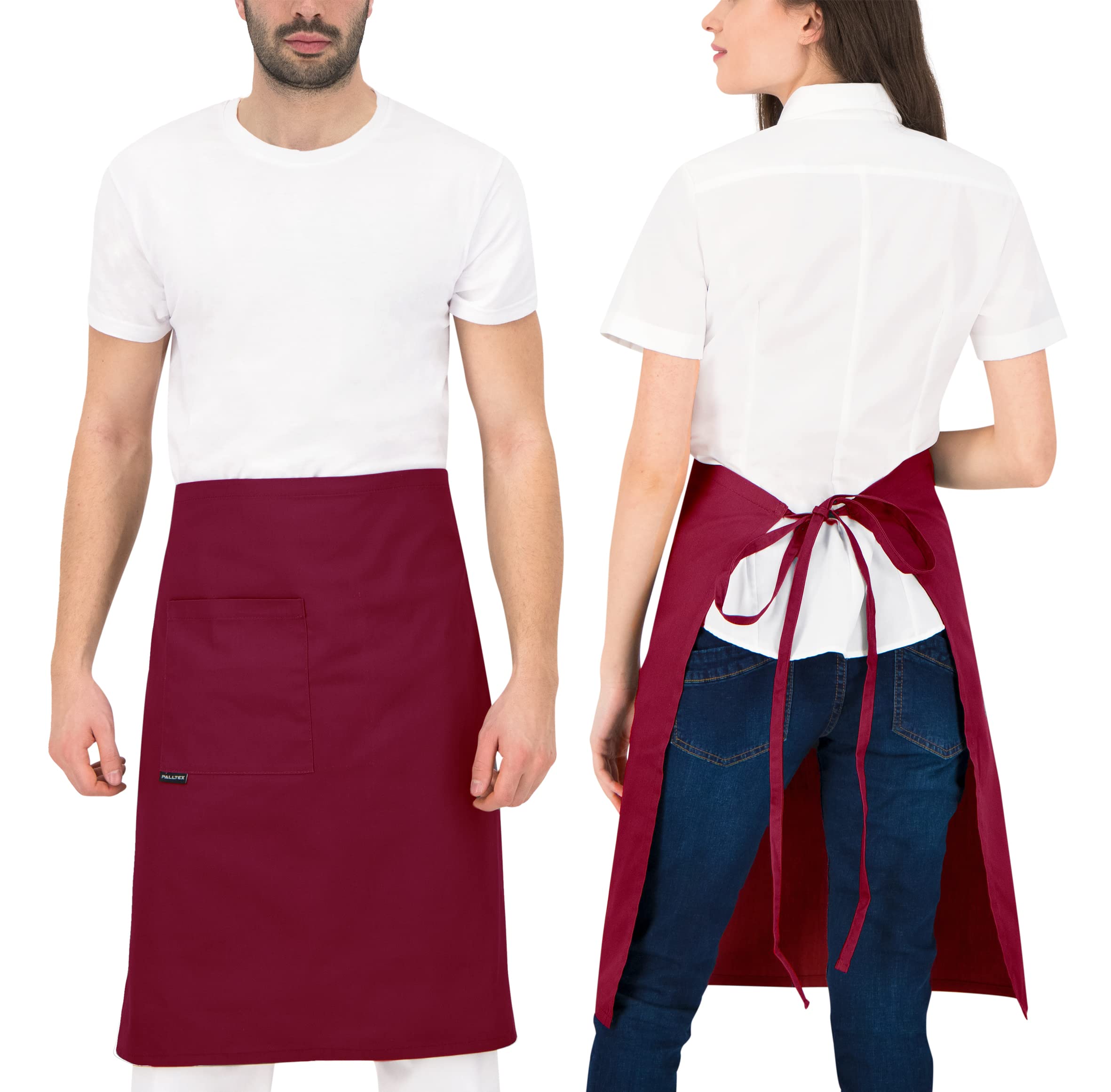 PALLTEX Gavroche Pre-Tie Long Cooking Apron Men Short Cooking Apron Women Short Apron Women Apron Men for Cooking Crafts Painting Baking, burgundy, One Size