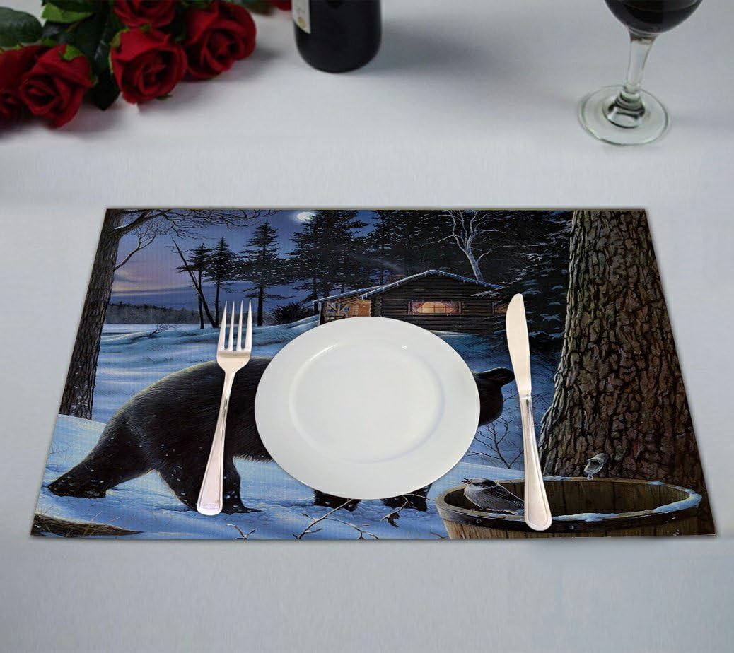 Custom Winter Bear Placemat Table Mat Cotton and Linen