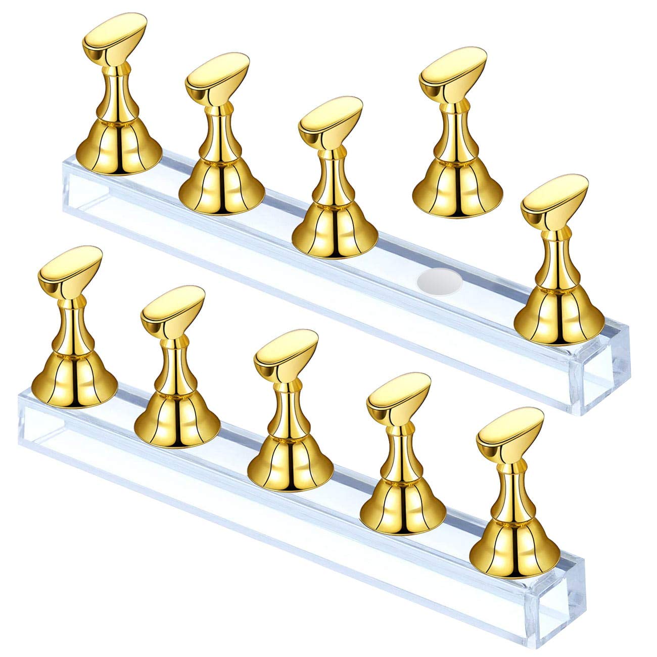 2 Set Golden Acrylic Nail Art Display Stand Magnetic Nail Tips Practice Holder Stand DIY Display Stands for False Nail Tip Manicure Tool Home Salon (golden)