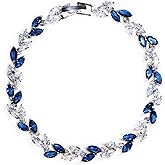 Me&Hz Silver Plated Crystal Tennis Bracelet Cubic Zirconia Birthstone CZ Bracelets Classic Leaf Bracelets for Women Sparkly Formal Wedding Bracelet Jewelry Gift