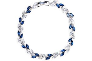 Me&Hz Silver Plated Crystal Tennis Bracelet Cubic Zirconia Birthstone CZ Bracelets Classic Leaf Bracelets for Women Sparkly Formal Wedding Bracelet Jewelry Gift