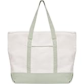 Sage Green Canvas Tote Bag - 22 Inch, Zipper Top, Exterior Pocket, 100% Cotton Tote Bag for Shopping, Picnic or Grocery - Premium Quality, Washable, Foldable, Sturdy Cotton Bag (Sage Green)