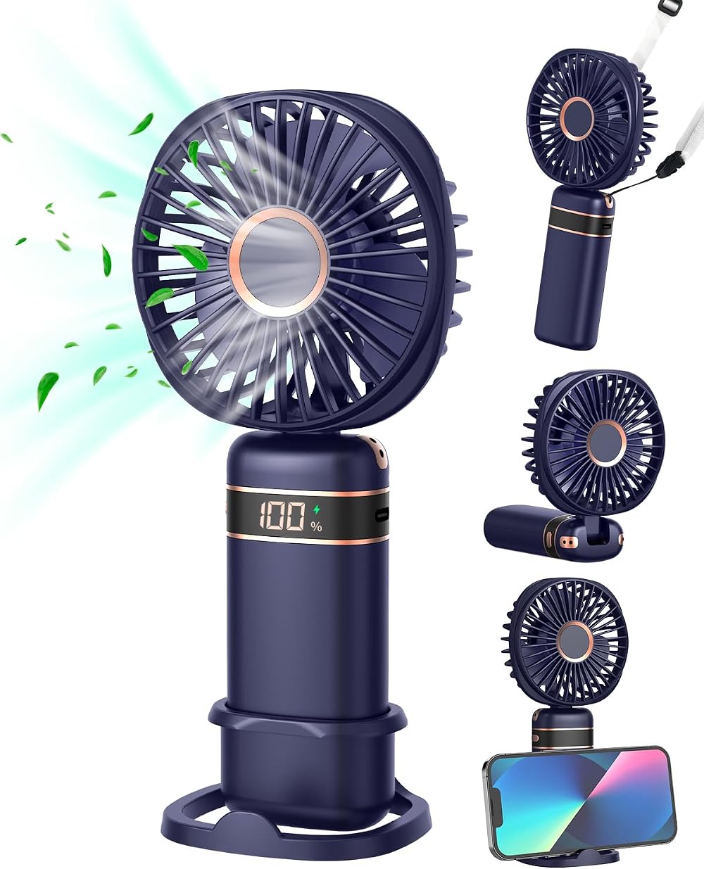 FAPPEN Mini Handheld Fan Rechargeable 5 Speed Folding Portable USB Fan Deep Blue