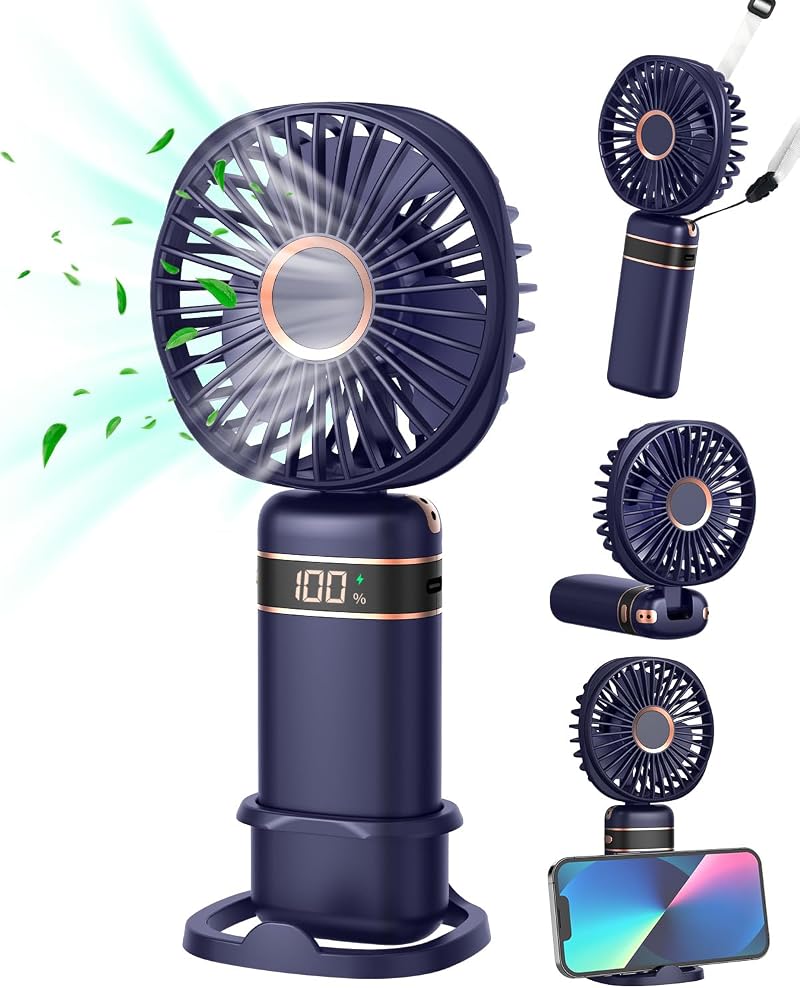 FAPPEN Mini Handheld Fan Rechargeable 5 Speed Folding Portable USB Fan Deep Blue