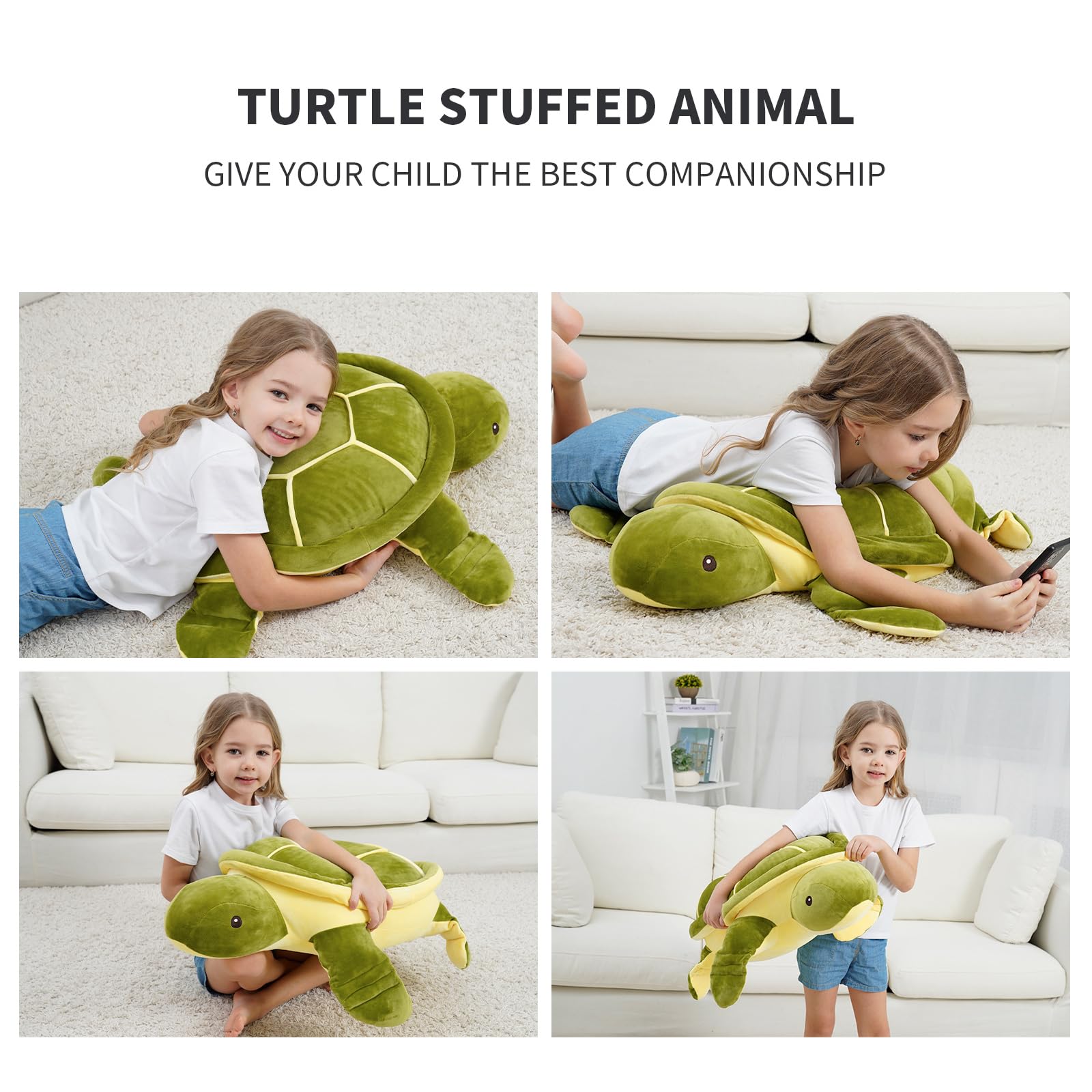 Dalmao 70 cm Große Schildkröte Kuscheltier, Weiche Meeresschildkröte Plüschtier Kissen, Jumbo Schildkröte Stofftier zum Kuscheln, Niedliches Schlafkissen Geschenk für Kinder Mädchen Jungen 4