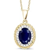 Gem Stone King 14K Yellow Gold Gemstone Birthstone and White Diamond Necklace | Oval 8X6MM | Gold Necklace for Women | With 18 Inch Chain