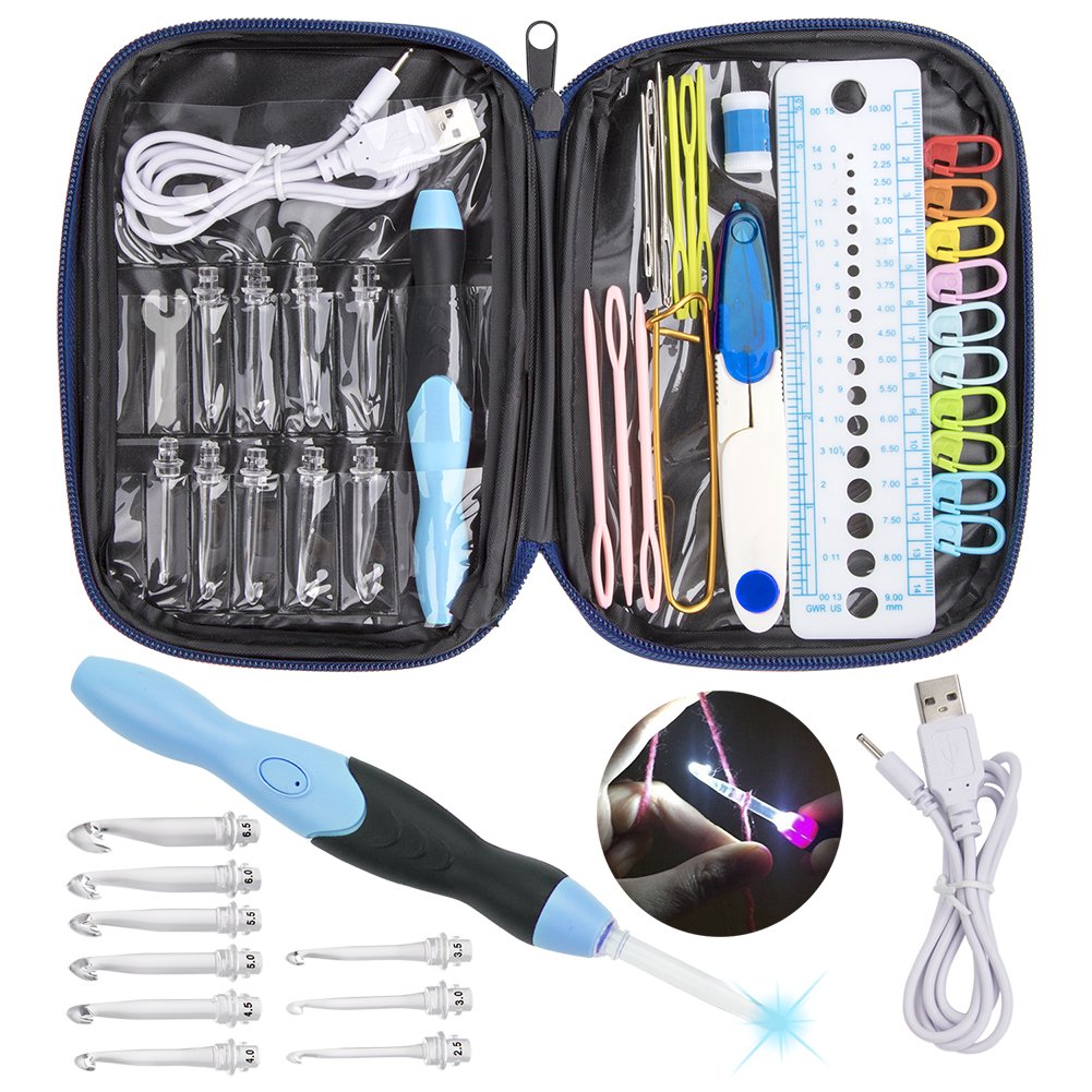 LED Light Up Crochet Hooks & Organize Case & Rechargeable Batteries