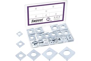 Swpeet 34Pcs 6 Sizes M8 /M10 /M12 /M16 /M18 /M20 Galvanized Silver Beveled Square Washers Assortment Kit, Wedge Shaped Washer