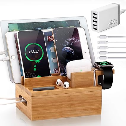Amazon.com: Pezin & Hulin Bamboo Charger Station for Multiple Device