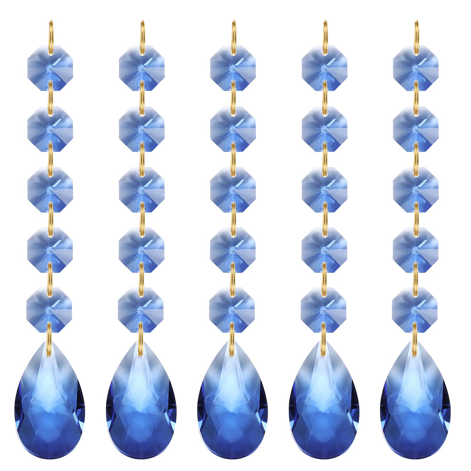 PATIKIL Teardrop Crystal Chandelier Pendants Beads, 5 Pack 135mm Length 38mm Chandelier Prisms Parts Ornaments Hanging Beads for DIY Arts Crafts Decoration, Light Blue