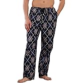 Vulcanodon Mens 100% Cotton Pajama Pants Fleece Plaid Bottoms with Pockets and Button Fly