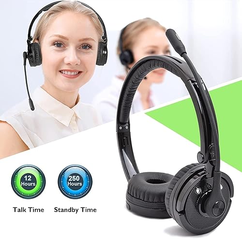 LUXMO Bluetooth Headphones Mic with Mute Button Stereo Headset