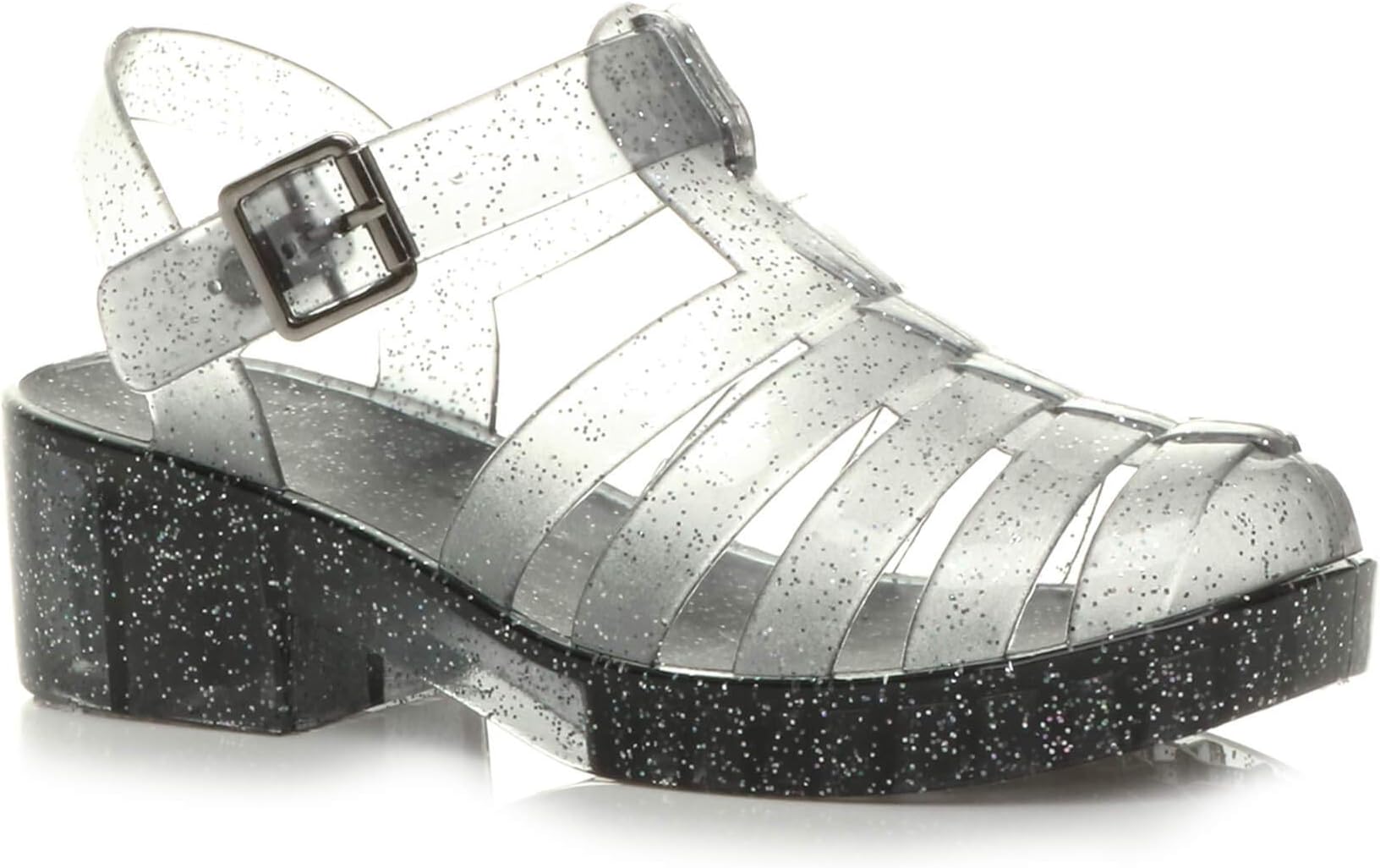 Womens Girls Kids Low mid Block Heel Rubber Jelly Gladiator Cut Out Retro Sandals Shoes Size