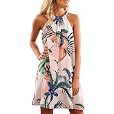 Fronage Women's Casual Sleeveless Floral Mini Dress Summer Beach Halter Neck Dresses