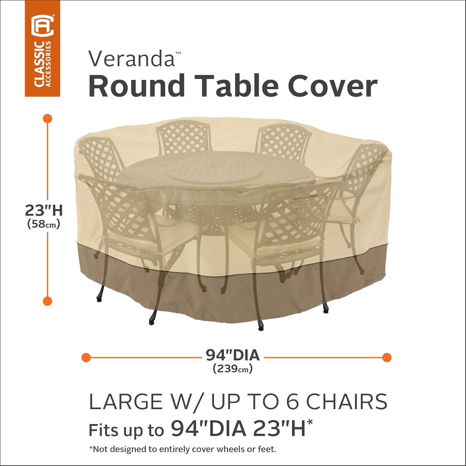 Classic Accessories Veranda Water-Resistant 94 Inch Round Patio Table & Chair Set Cover : Patio Furniture Set Covers : Garden & Outdoor