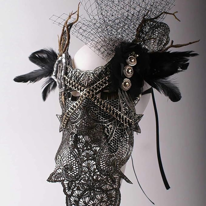 GLXQIJ Gold Ornate Full Face Lace Masquerade Mask,Bull Demon Masks Costume Props for