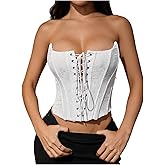 MakeMeChic Women's Renaissance Corset Bustier Tops Shapewear Lingerie Lace Up Floral Sexy Strapless Overbust Crop Top