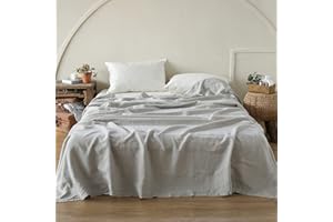 Simple&Opulence French Linen Flat Sheet with Embroidered Border-100% Stone Washed Flax Bedding,Queen Size(90''x102'') Ultra Soft,Breathable Flat Top Sheet-1 Piece Bed Flat Sheet Only(Grey)