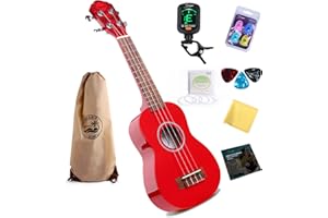 SMIGER Soprano Ukulele 21 inch Mahogany Electric Rainbow Uke,Mini Kids Guitar Hawaiian ukelele Instrument Kit ukalalee for Beginner Adults Kids Starter (Red)