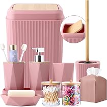 Bathlux Set Salle De Bain 6 Pièces Rose - Brosse WC, Poubelle, Distributeur Savon...