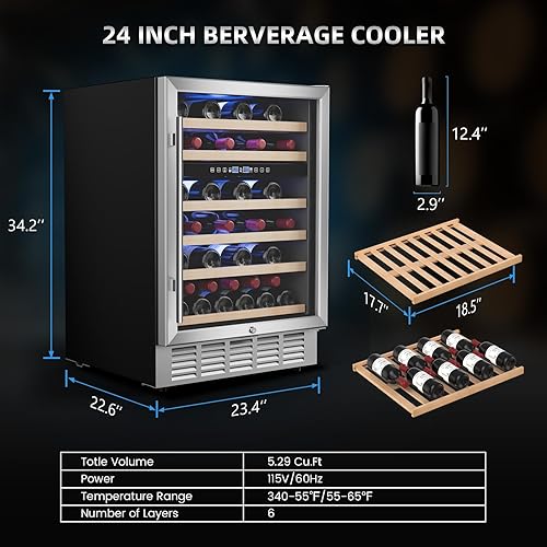 Mojgar 24 Inch Dual Zone Wine Cooler, 51 Bottle Wine Refrigerator