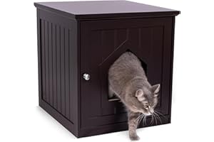 BIRDROCK HOME Cat Litter Box Furniture Enclosure - Hidden Kitty Litter Cat House with Hinged Door, Nightstand, Side Table & Pet Crate, Indoor & Outdoor Wood Cabinet for Small Cats and Dogs - Espresso