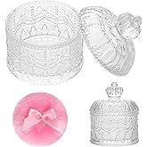 2 Pcs Large Body Powder Puff and Container, Powder Container with Puff, Dusting Powder Puff Crystal Case, Body Powder for Women Soft Washable Reusable Velour Face Body Glitter Wet Dry Makeup(Crown)