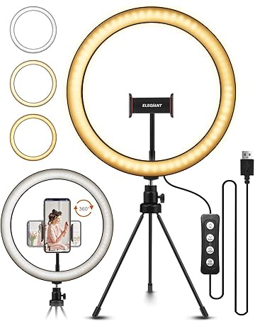 ELEGIANT Anillo de Luz LED Fotografia 10.2" de Escritorio, Aro de Luz con Trípode Control Remoto Inalámbrico 3 Colores, 11 Brillos Altura Regulable para Móvil Selfie Maquillaje Youtube Live