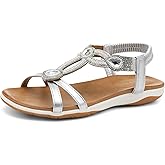 UBFEN Flat Sandals For Women Dressy Walking Comfortable Sandal With Rhinestone Braid Elastic Strap Summer Vacation