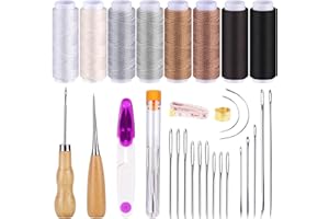 UOOU 30 Pcs Sewing Kit, Upholstery Thread Heavy Duty Sewing Kit, Upholstery Repair Kit, Upholstery Needle and Thread, Leather Repair Kit for Furniture, Canvas, Couch,Fabric, Weave