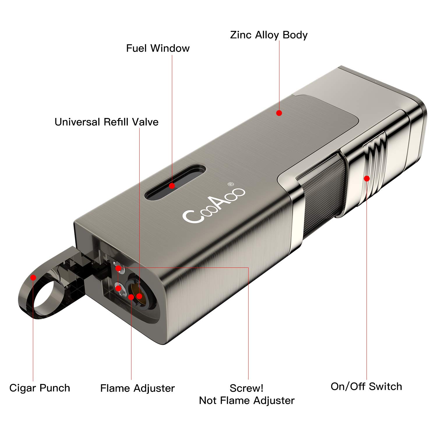Sturmfeuerzeug Zigarrenfeuerzeug Jetflame-Feuerzeug 1-2 Sekunden zum Anzünden von Zigarren&Pfeifen Pfeifenfeuerzeug mit 4 starke Jetflamen, aus Metall mit Zigarrenbohrer Nachfüllbar Gasfeuerzeug