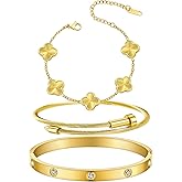 KIOGIU Womens Bracelet 18K Gold Plated Cuff Bangle Clover Bracelet Set for Women Four Leaf Lucky Bangle Jewelry Gift of Love
