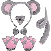 Riqiaqia 6 Pieces Mouse Costume Set for Kids, Mice Ears Headband Nose Tail Gloves Bow Tie Animal Costume Accessories, Rat Costume Accessories for Halloween,Birthday,Cosplay Dress Up Party Decorations
