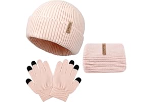 Hicdaw 3PCS Kids Winter Hat Glove Scarf Set Toddler Winter Hat Baby Beanie Hat Knited Warm Set for Boys Girls 4-10 Years