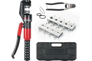 ZUVER Hydraulic Crimping Tool 10 US Ton with Wire Rope Cutter, 9 US Standard Chromed Hexagonal Dies 12, 10, 8, 6, 4, 2, 1/0, 2/0 AWG for Terminals and 1/8" for Stainless Steel Wire Rope