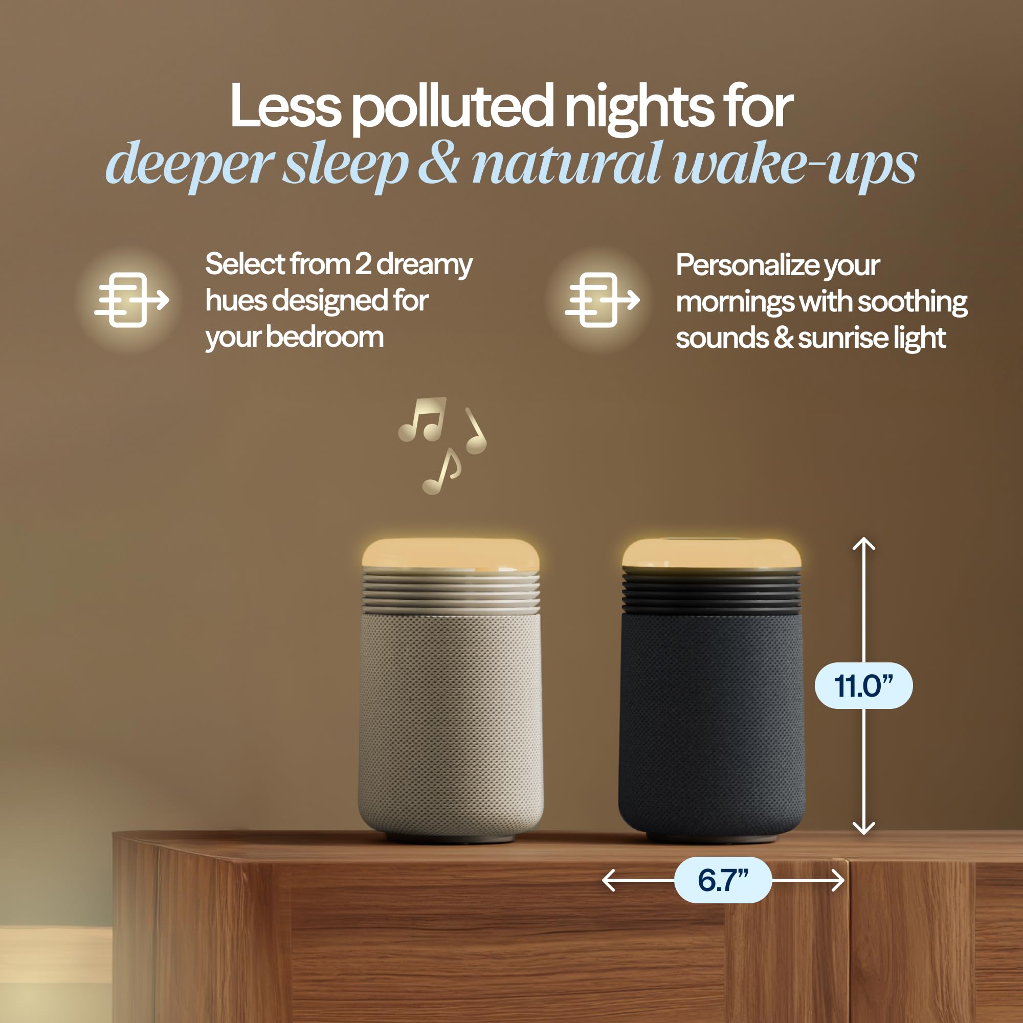 BLUEAIR Purifier for Bedroom - Mini Restful - Sunrise Clock with HEPASilent Filtration and Wake Up Light - Cleans Air and Supports Circadian Rhythm - USB-C and App Connectivity