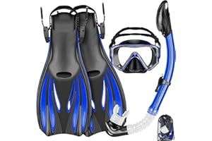 Zeeporte Dive Snorkeling Gear for Adults Kids - Mask Fins Snorkel Set with Panoramic View Snorkel Mask Anti-Fog Anti-Leak, Dry Top Snorkel, Dive Flippers and Gear Bag, Snorkeling Diving Safety Gear
