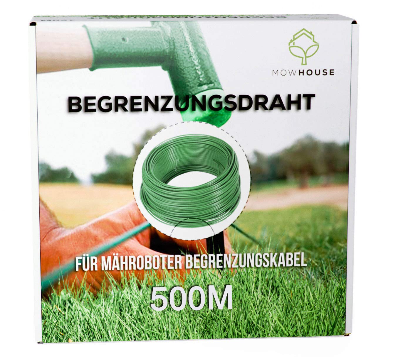 MOWHOUSE Robotic Lawnmower Boundary Cable Wire - - DIY Garden Improvement Tools - Box with Roll Off Aid - 1640.42 Ft. (500 Meters), 2.7mm Diameter - Green