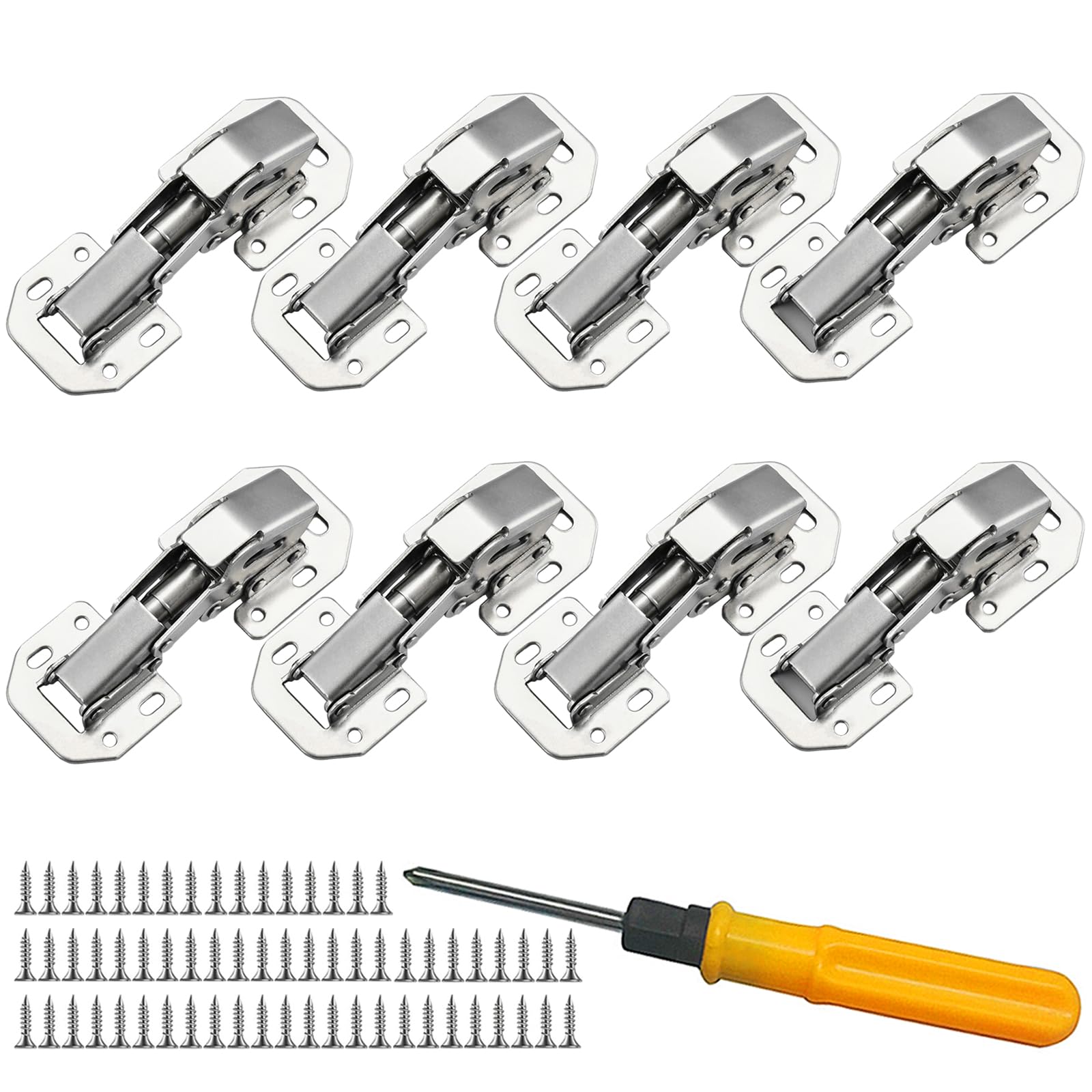 Jiaxitek 8 Pcs Soft Close Cupboard Wardrobe Doors Hinges,Kitchen Units Door Hinges,Concealed Kitchen Cabinet Hinges Cabinet Door Plate with Screws and Screw Installation Tools