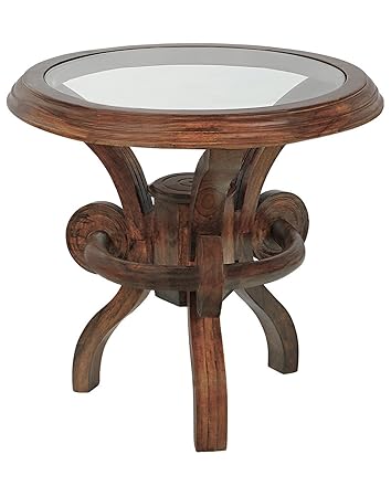 Furniture Flip Brown Stylish Glass Top Round Badside/Ead Table