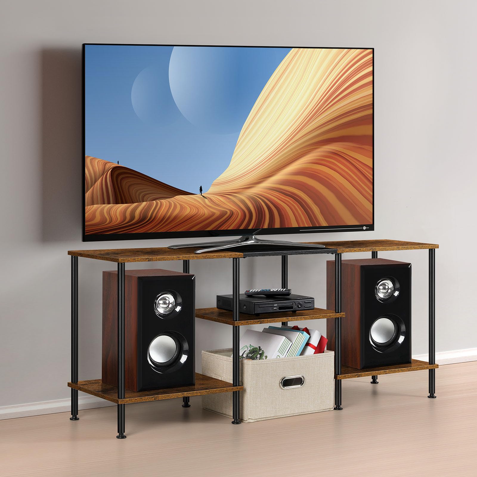 Photo 1 of Luplom 50 inch TV Stand for Bedroom Rustic Brown TV Entertainment Center with Storage 3 Tier TV Table Stand for Living Room TV Console Table for 50 43 40 32 inch TV