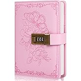 Billtigif Diary with Lock, Vintage Lock Journal for Women and Girls, Hardcover Leather Journal for Gift, Refillable Lined Journal Notebook,5.2"x 7.3", （Pink）