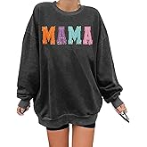 YI XIANG RAN Mama Sweatshirt for Women Oversized Mama Shirts Casual Long Sleeve Mom Pullover Loose Blouse Tops