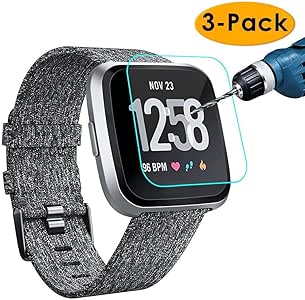 KIMILAR [3-Pack] Screen Protector Compatible with Fitbit Versa/Versa Lite Smart Watch, Waterproof Tempered Glass Screen Protector [9H Hardness] ...