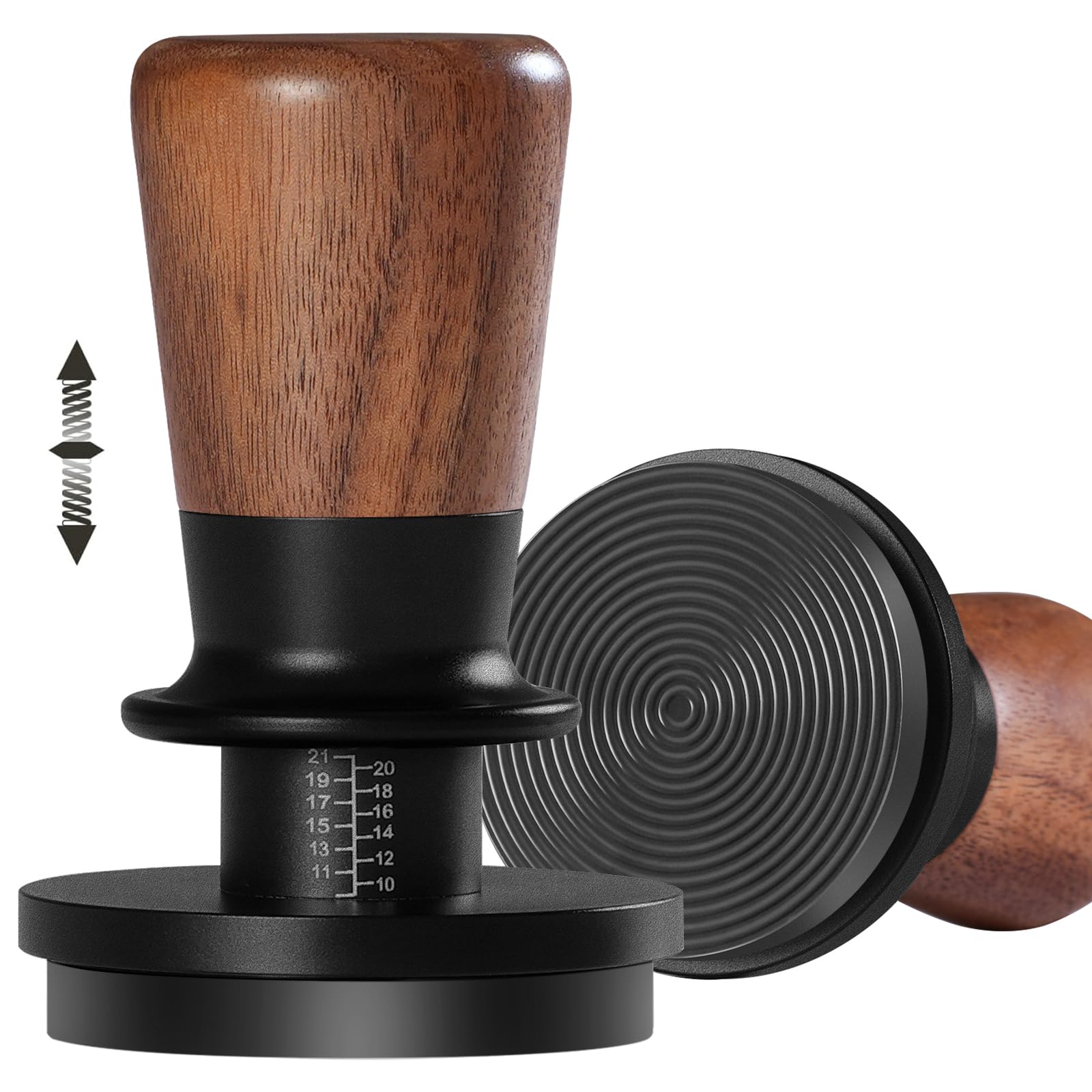 Photo 1 of PUSEE 58mm Espresso Tamper,Calibrated Tamper with 30lbs Double Spring Loaded Tamper Walnut Wood Coffee Tamper for Barista Home,Titanium PVD Coating Base Tamper Espresso Tool Fits 58mm Portafilters