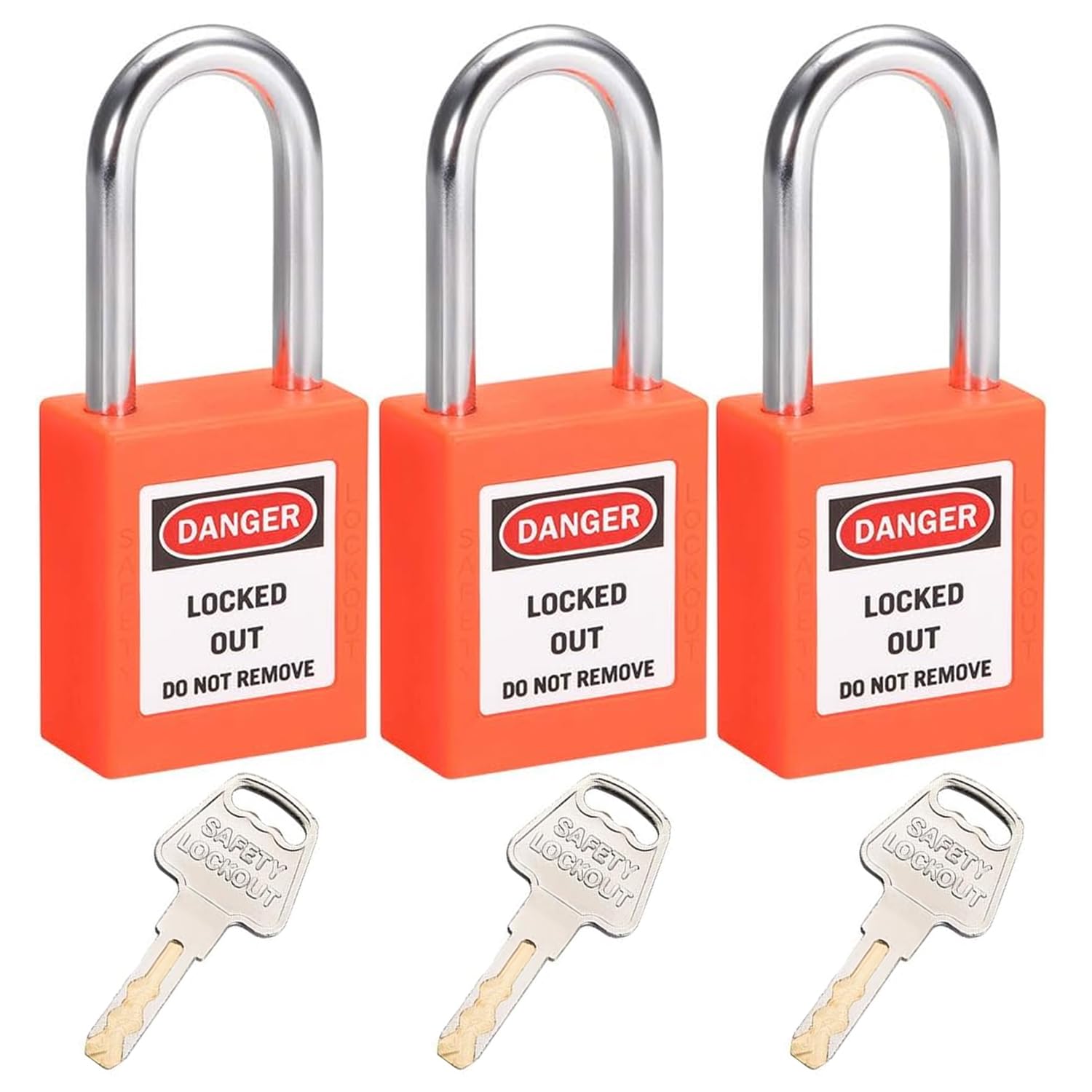 MroMax Lockout Tagout Lock, Safety Padlock Keyed Alike,Loto Security Padlock Steel Shackle Orange Padlock for Lock Out Tag Out 3Pcs
