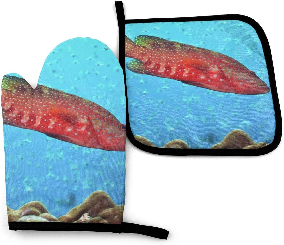 Non-Slip Oven Mitts and Pot Holders Duty Cooking Gloves Kitchen Advanced Heat Resistance Grouper