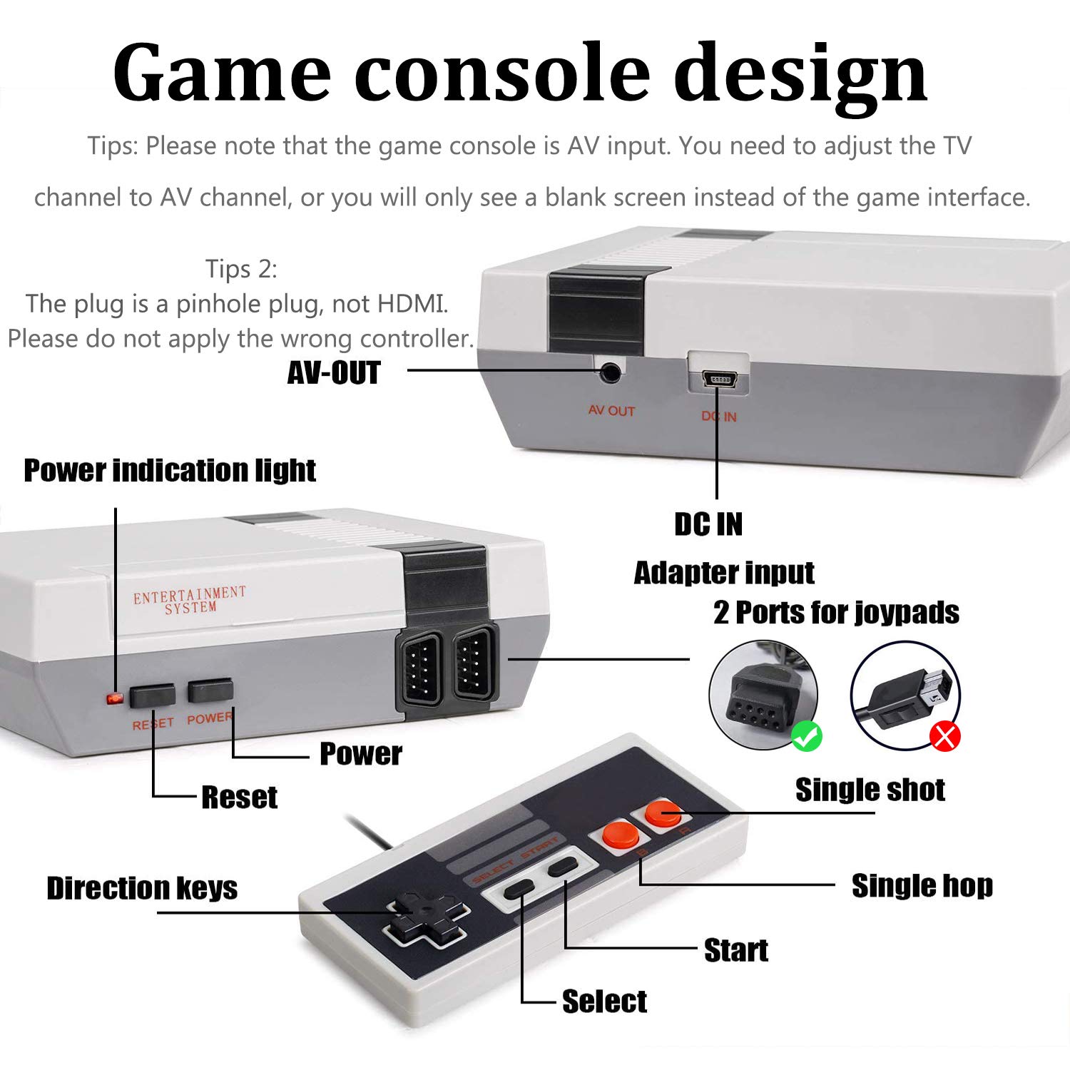 Classic Mini Retro Game Console 1980's Game with Built-in 620 Games and 2 NES Classic Controllers,AV Output,Children Gift,Birthday Gift Happy Child Memories Suitable ordinary pixel TV,not for 4K HD TV: Video Games